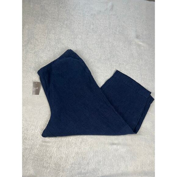 Pure Jill J Jill Indigo Pull-On Linen Pants sz XL NWT resort wear natural fiber - Picture 2 of 7